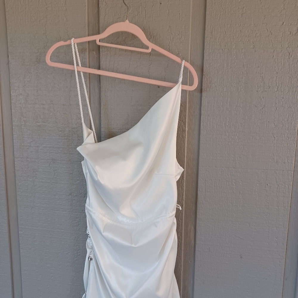 Maniere De Voir Satin Ruched Mini Dress Size 12 Women Sleeveless In White - Picture 3 of 16
